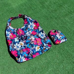 Folding Collapsing Nylon Floral Compact Travel Folding Canvas Carry Tote Bag New